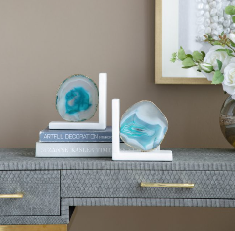 Green Agate and Marble Bookends, Set of 2