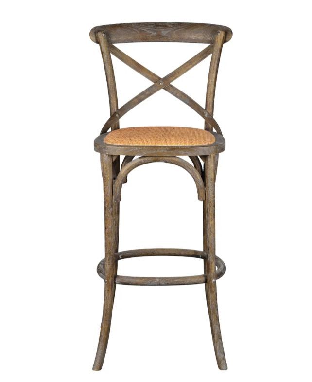 Bennett Cross-Back Bar Stool, Brown Wash
