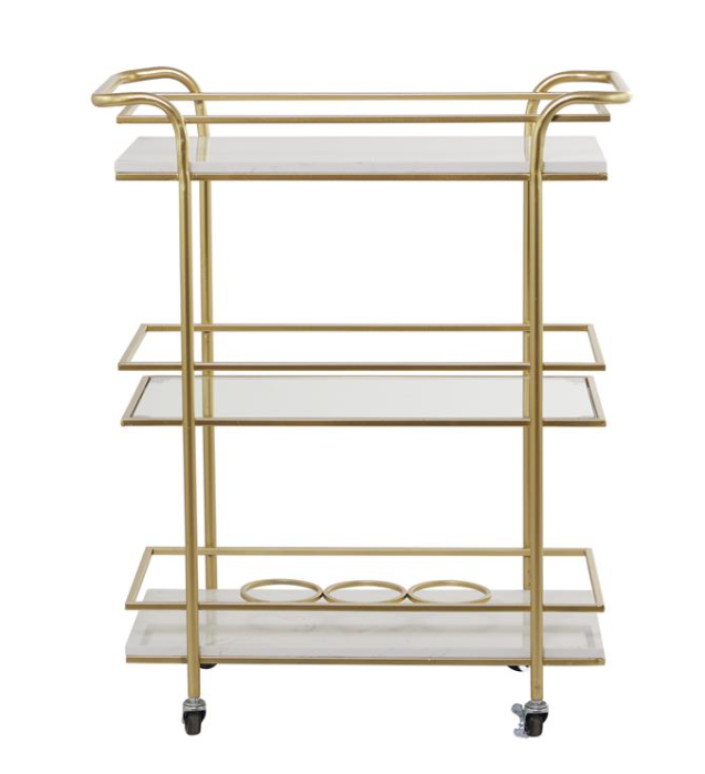Gold Marble and Glass Rolling Bar Cart