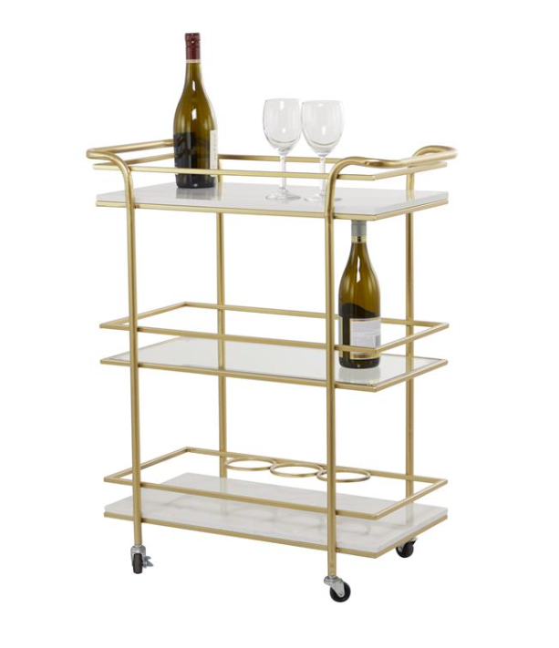 Gold Marble and Glass Rolling Bar Cart