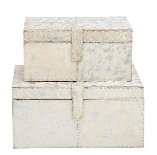 Silver Leather Hide Boxes, Set of 2