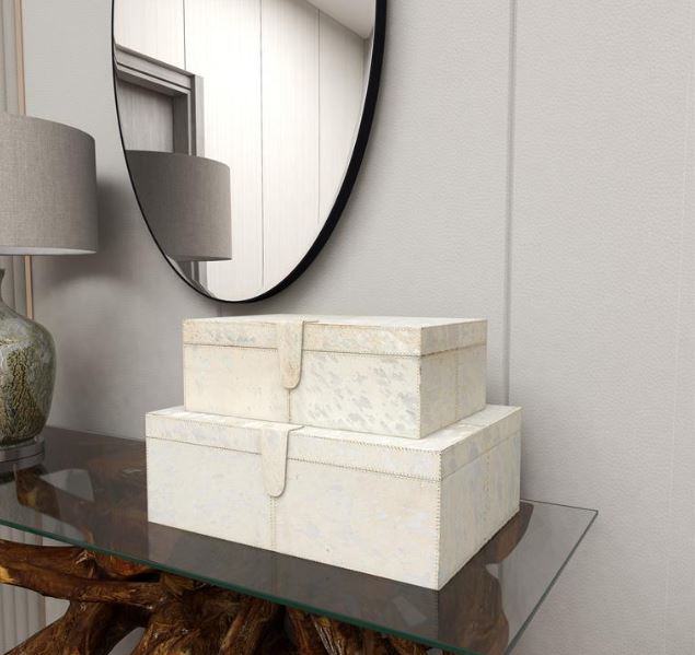 Silver Leather Hide Boxes, Set of 2