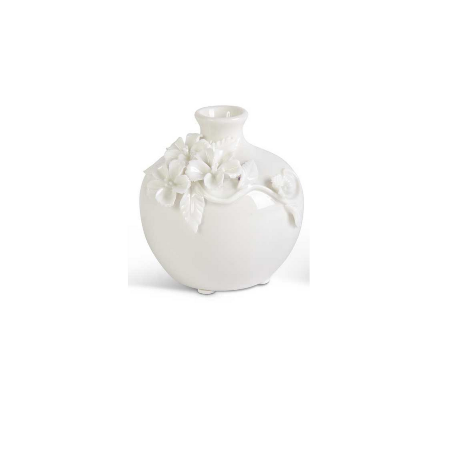 Short White Ceramic Vase with Raised Flowers (Various Styles)