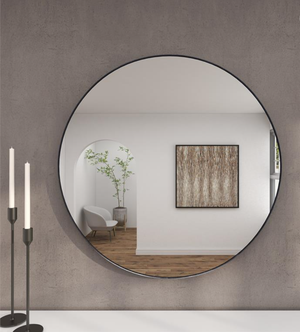 Oversized Black Wood Contemporary Wall Mirror