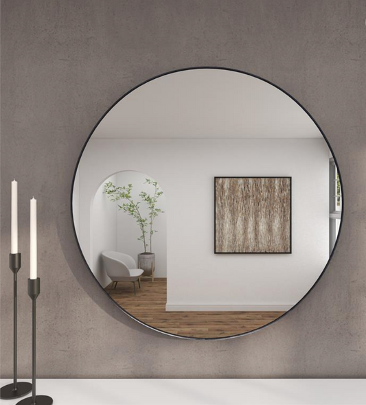 Oversized Black Wood Contemporary Wall Mirror