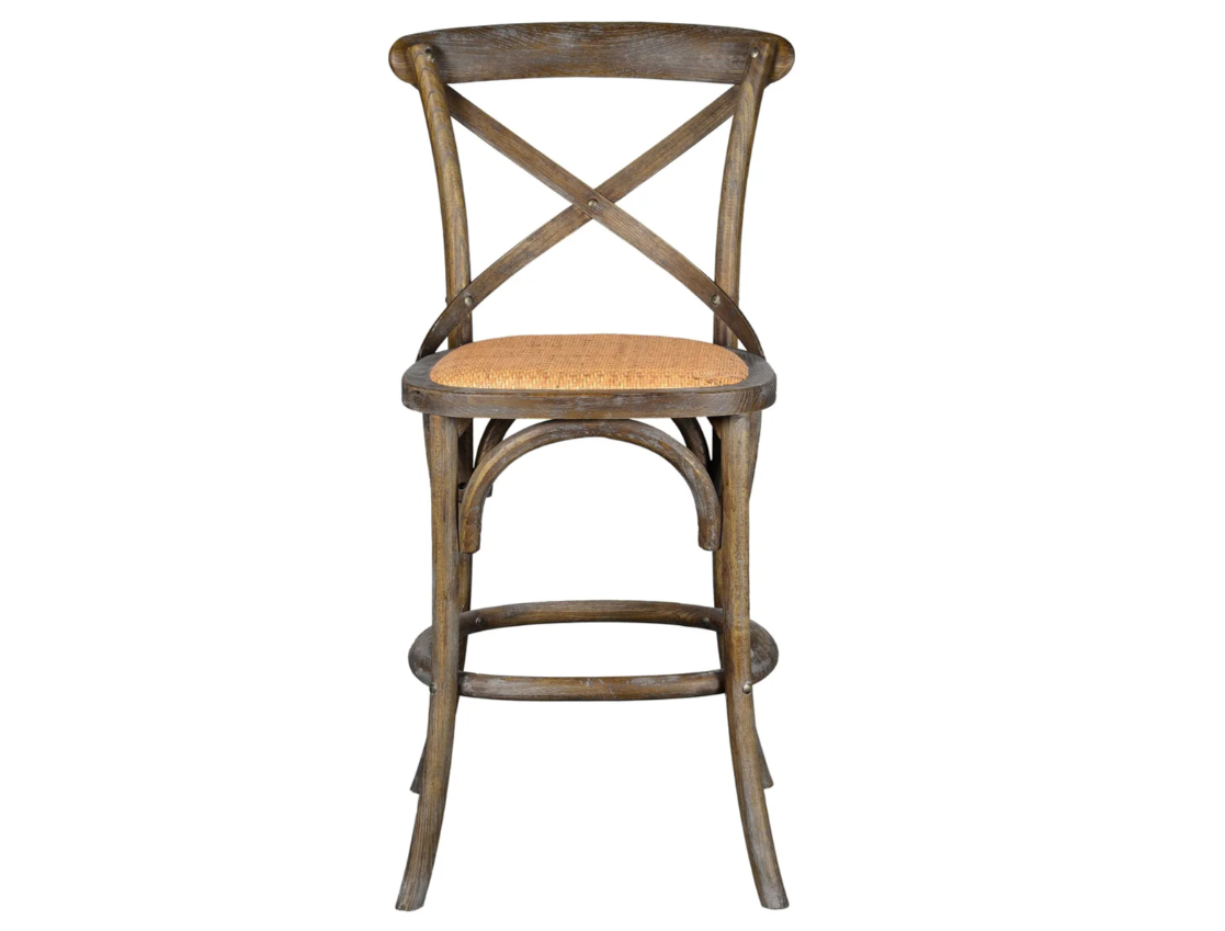 Bennett Cross-Back Counter Stool, Brown Wash