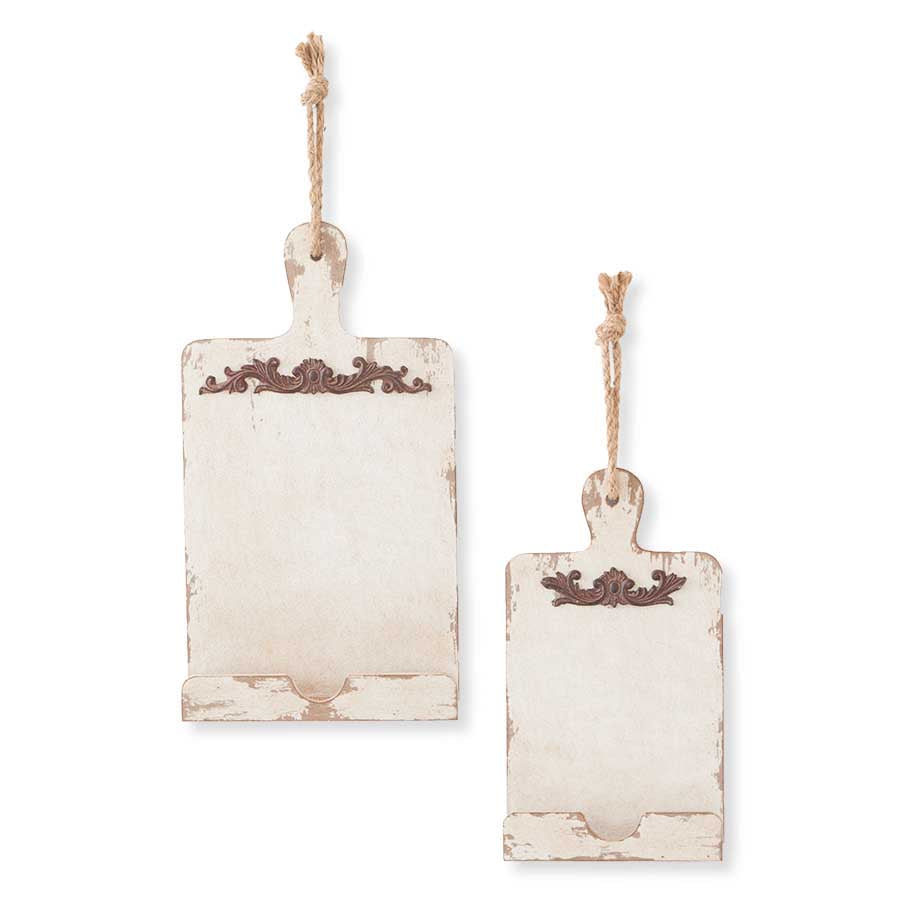 Set of 2 Vintage Cream Wood Book/ Tablet Holders
