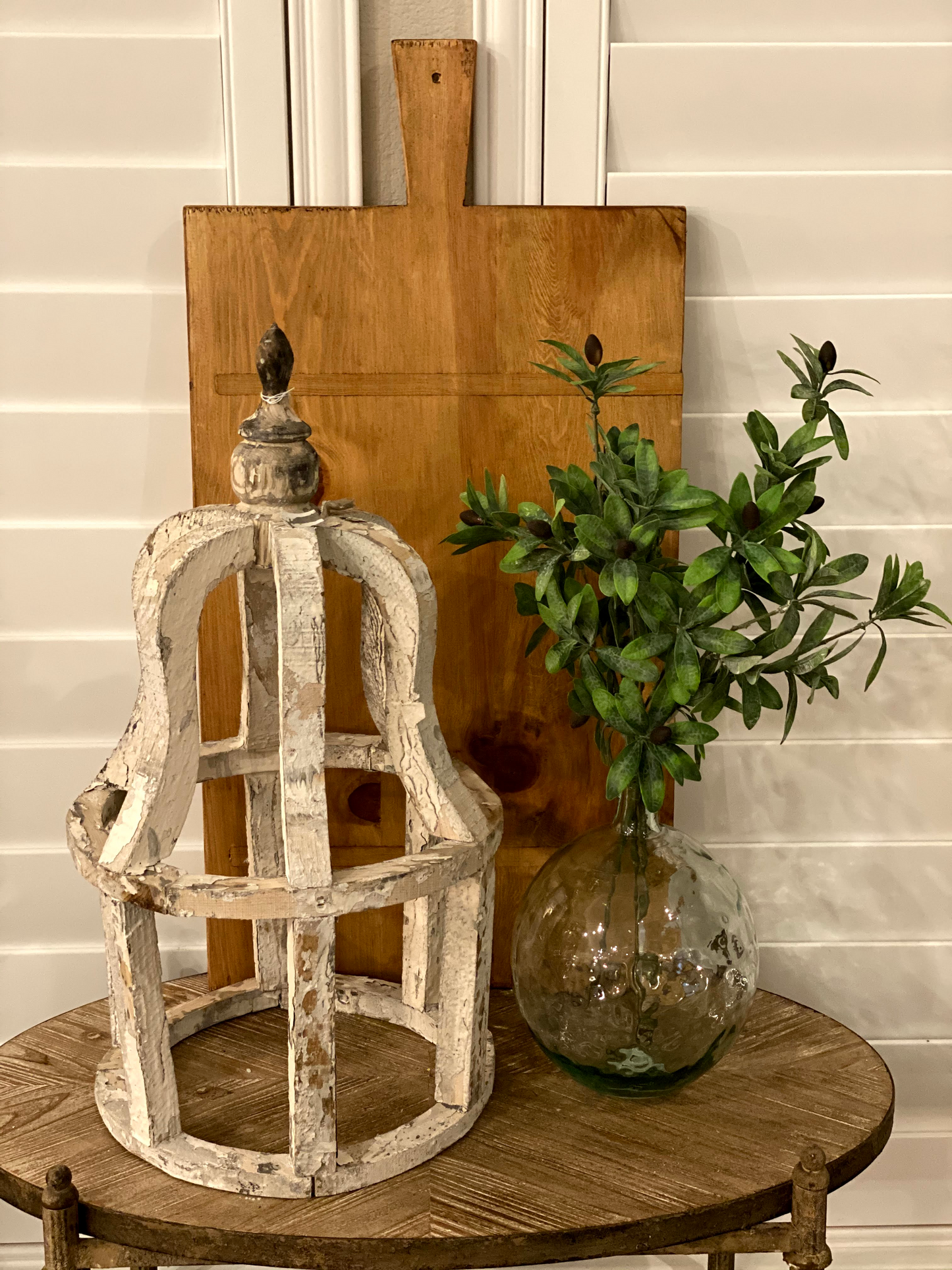 White Distressed Round Open Lantern