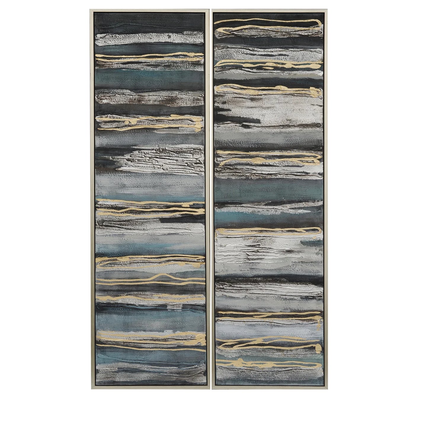 Abstract Gold and Blue Painting, Set of 2