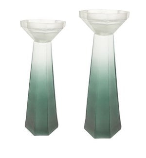 Green Glass Candleholders, Set of 2