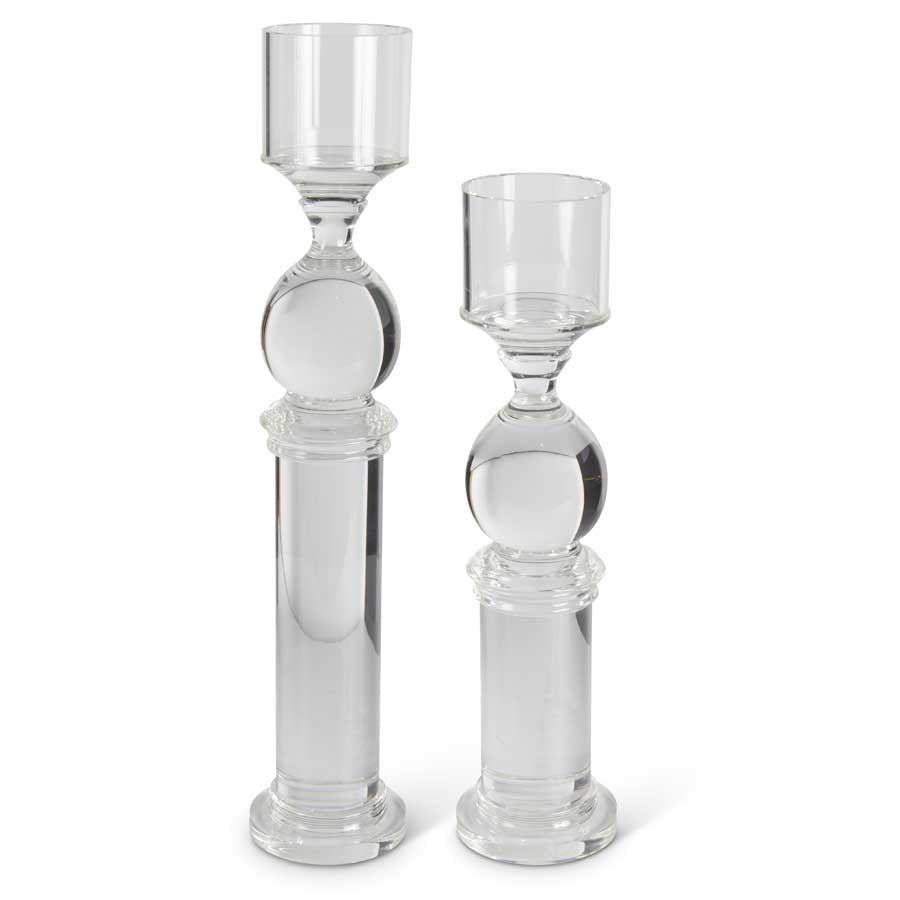 Teardrop Glass Pillar Candleholders, Set of 2