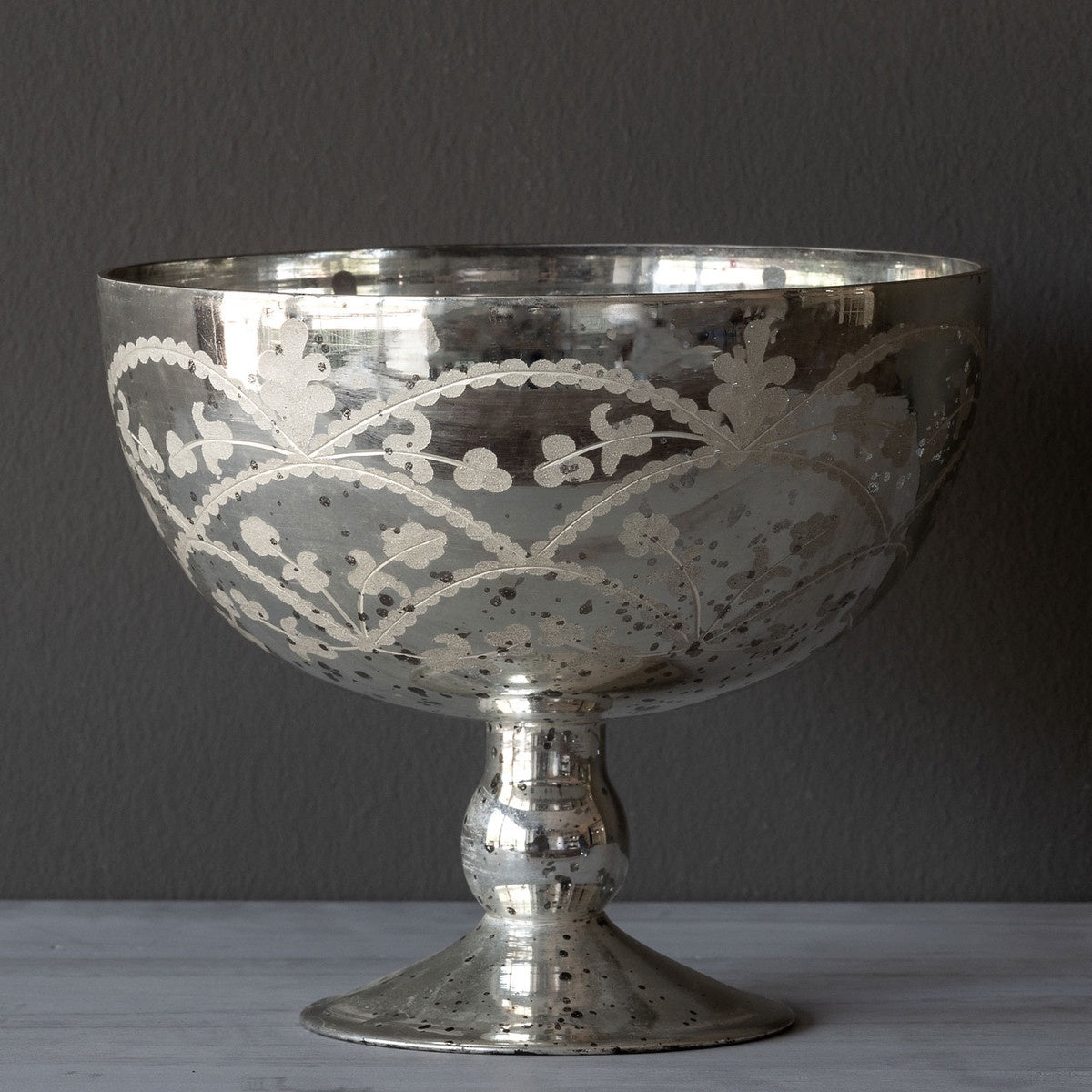 Etched Mercury Glass Garland Compote