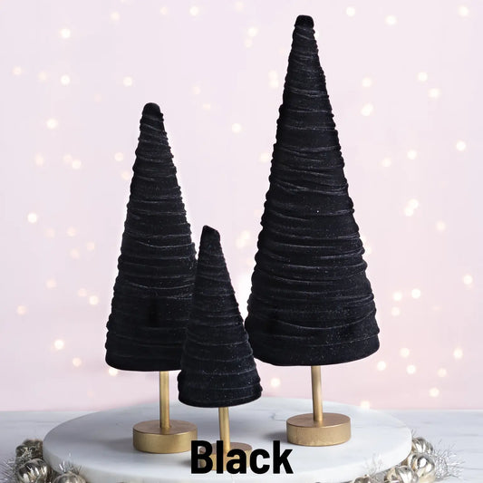 Handmade Pedestal Velvet Trees, Black