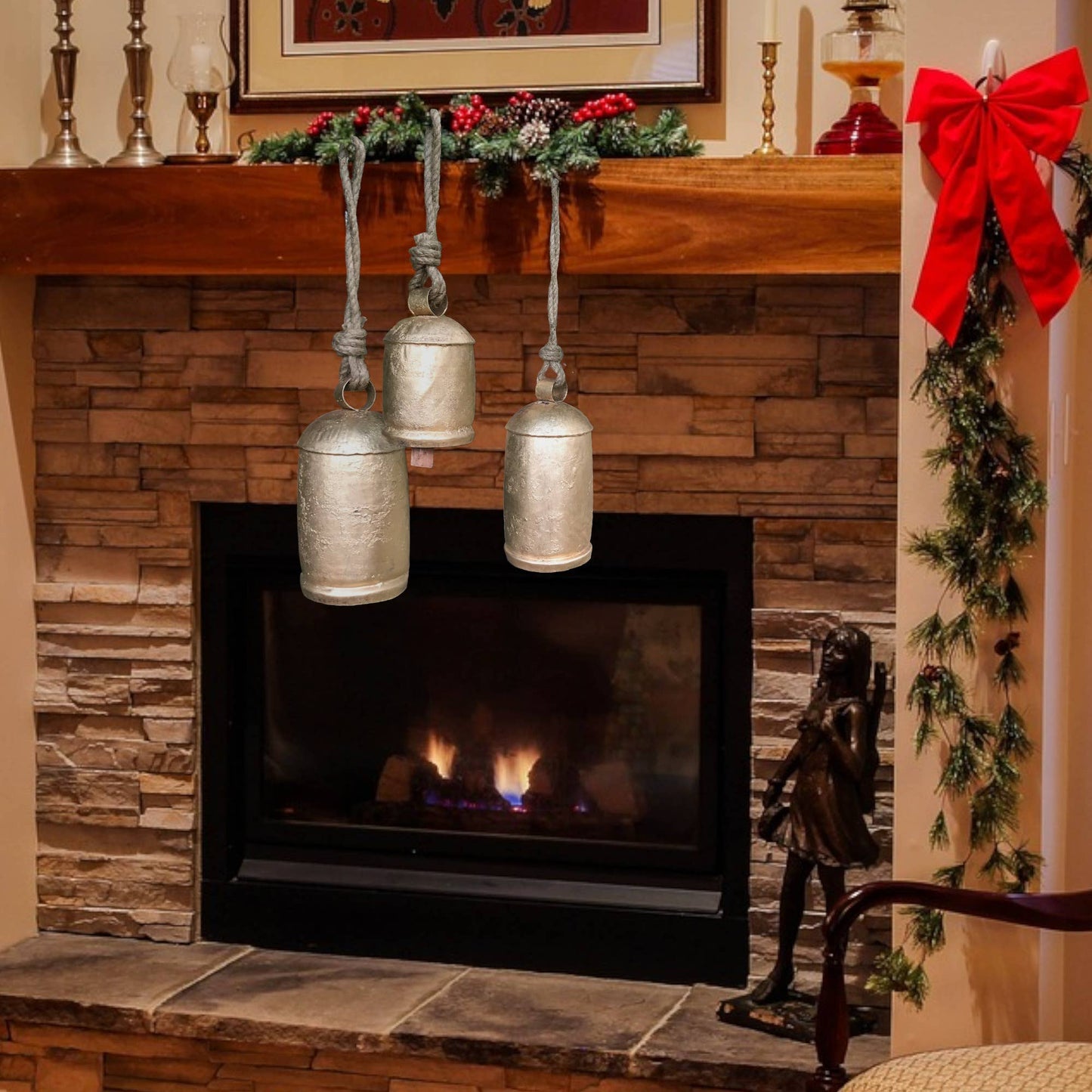 Set of 3 Upcycled Metal Gold Bells