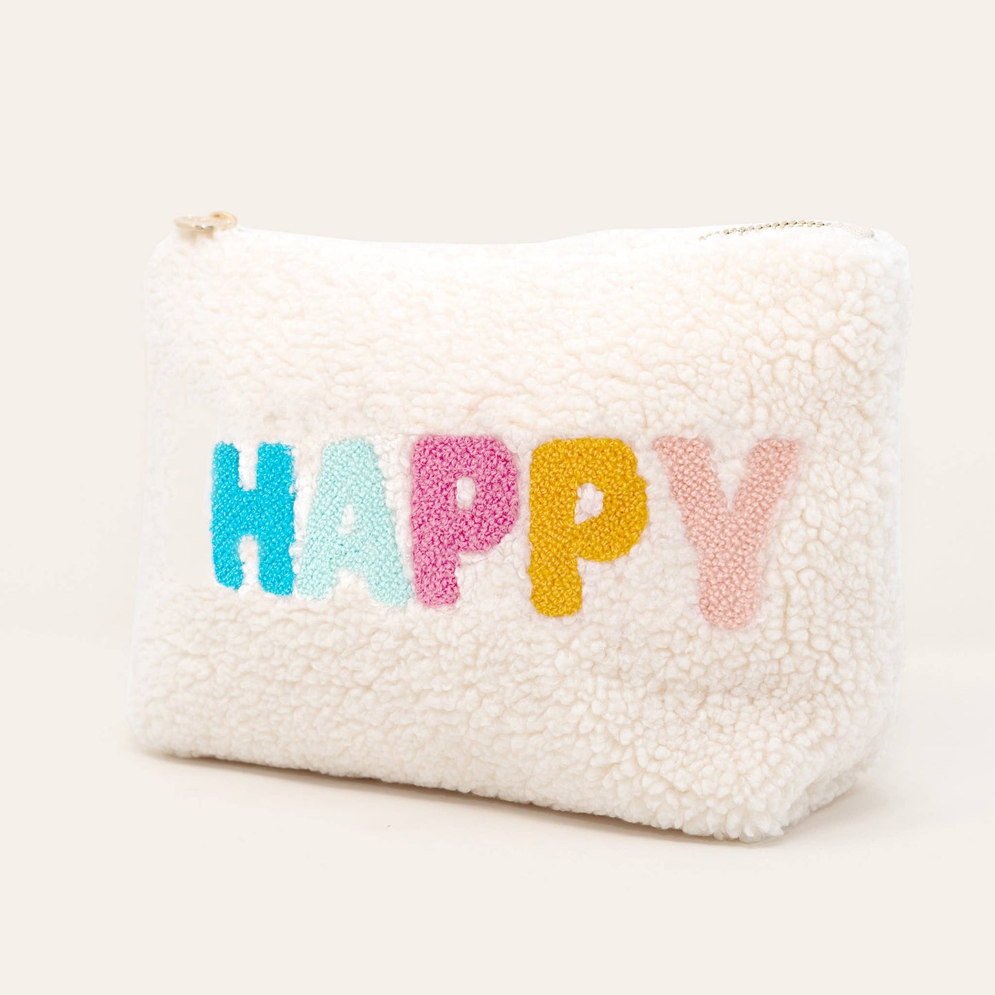 NEW! Cream Teddy Pouch - Happy