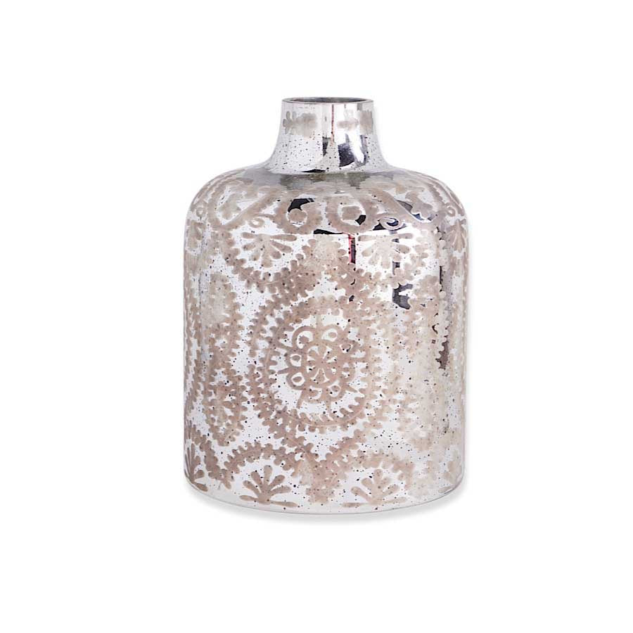 Etched Mercury Glass Bottle Vase