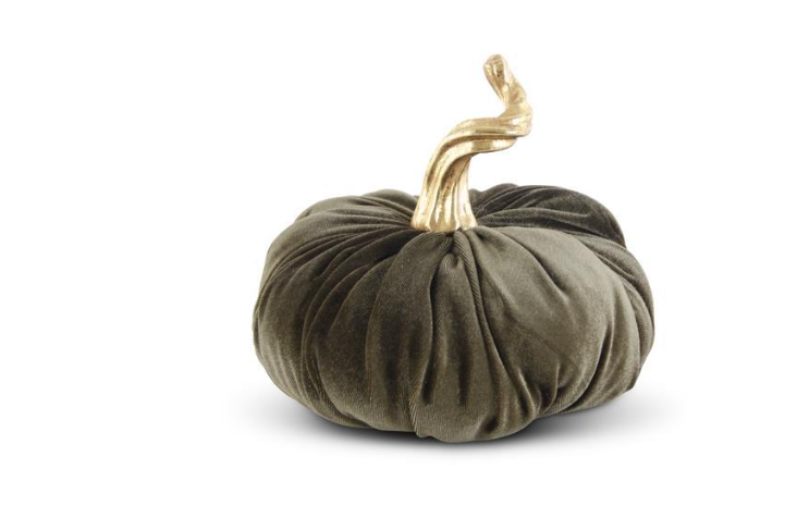 7.5" Green Velvet Stuffed Pumpkin w/ Gold Stem