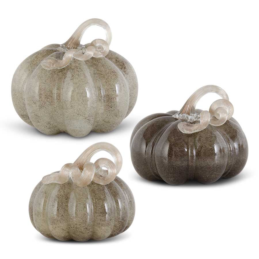 Gray Brown Handblown Glass Pumpkin (Various Sizes)