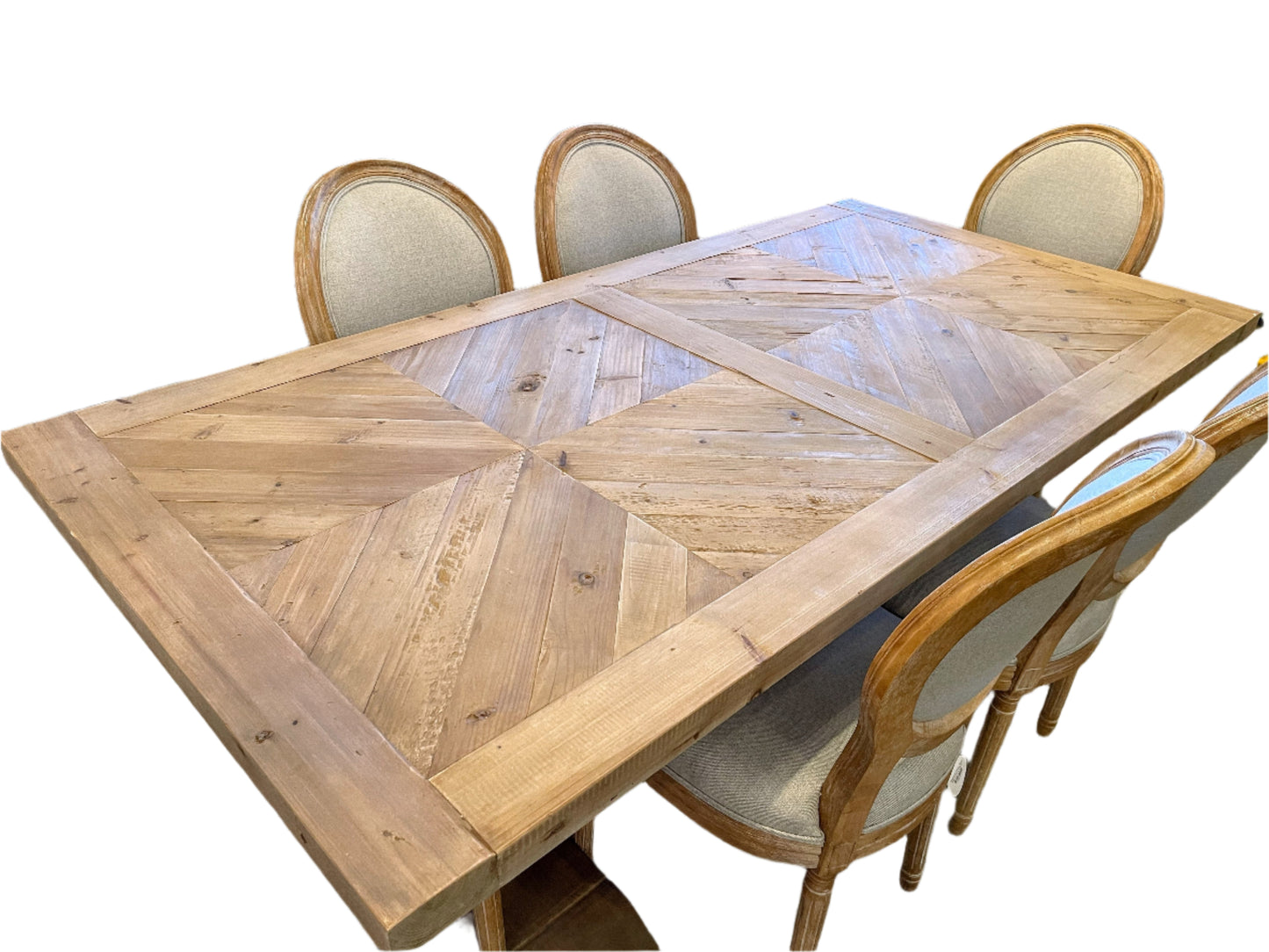Addison 7' Parquet Dining Table, Natural Finish