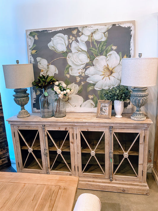 Cameron Elm X Glass W/ Dot Console (Whitewash)