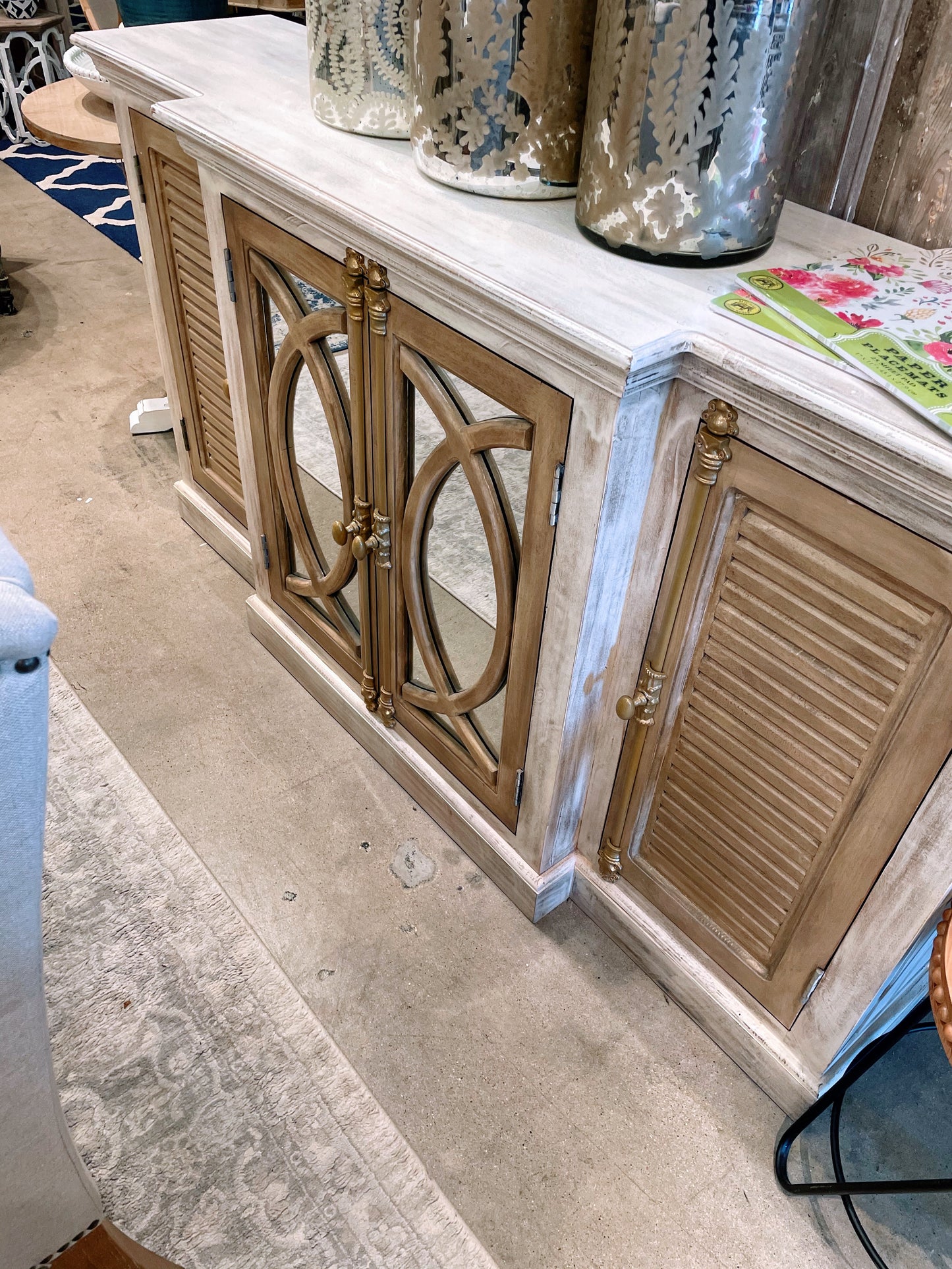 Elsie Two-Toned Mango Wood Breakfront (White & Natural)