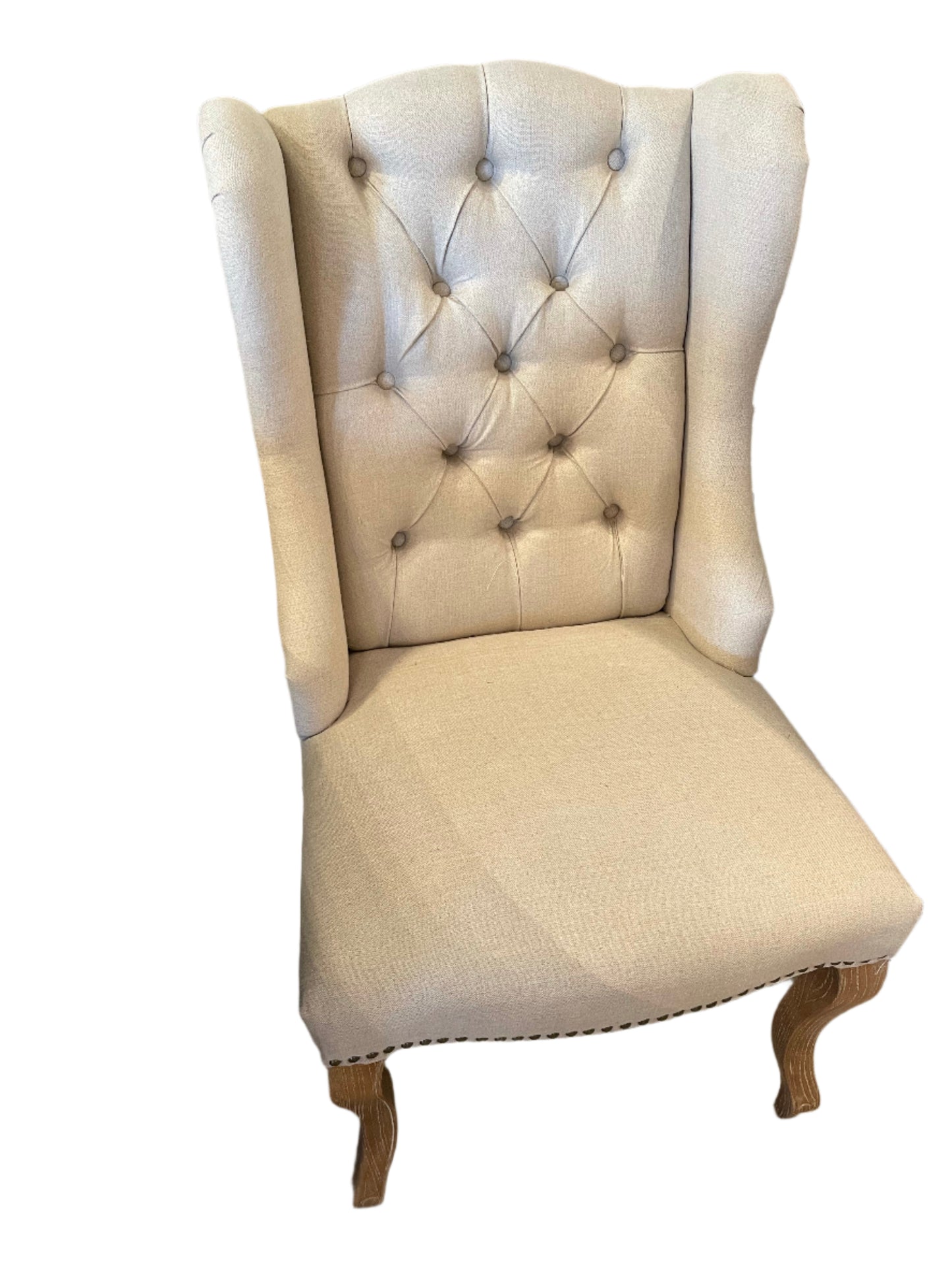Preston Natural Linen Tufted Wingback Chair