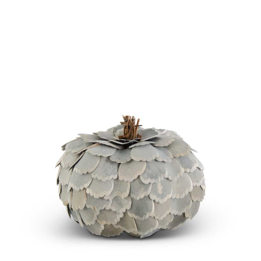 Medium Scalloped Wood Chip Pumpkin, Sage Green
