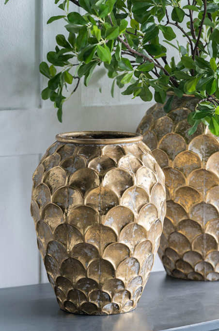 Textured Gold Metal Pot, Large