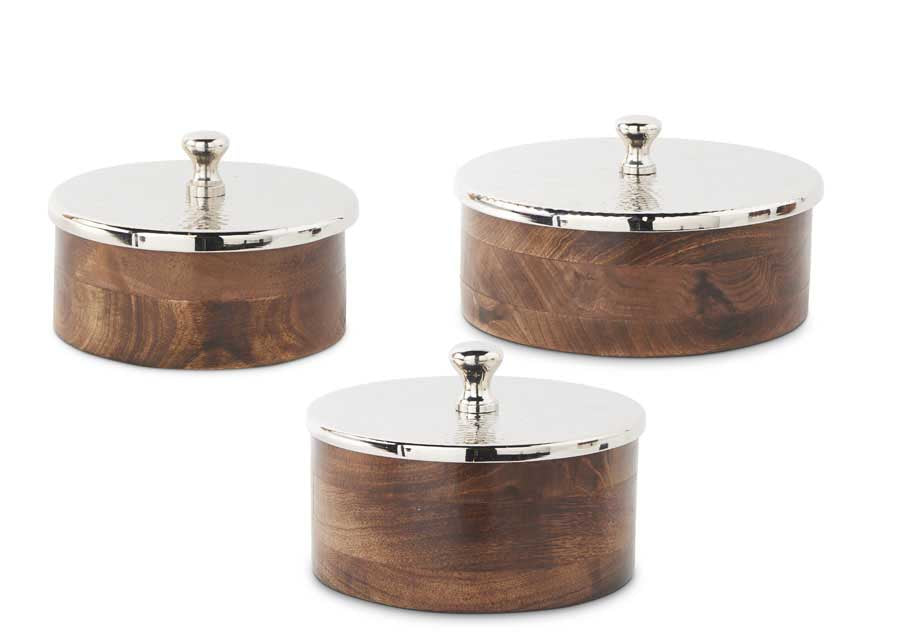 Round Wood Box with Hammered Lid (Various Sizes)