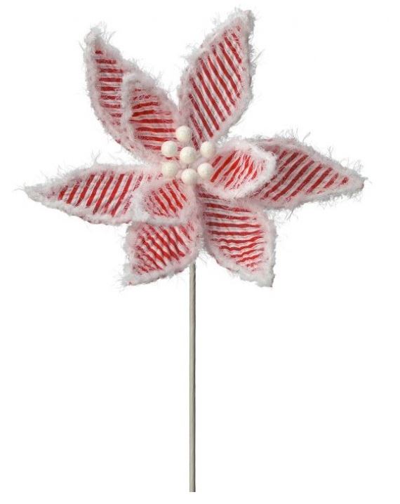 24" Tinsel Edge Peppermint Poinsettia Stem