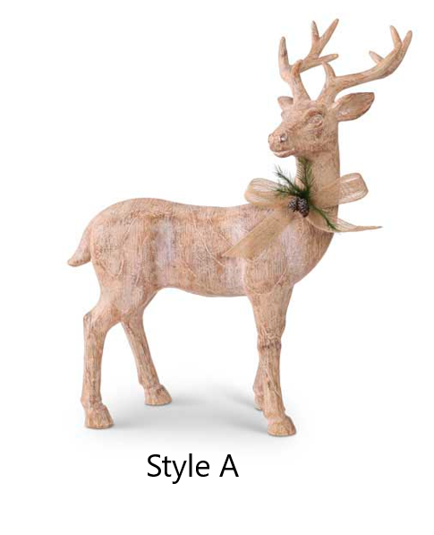 Large Resin Wood Reindeer with Bow (Various Styles)