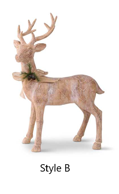 Large Resin Wood Reindeer with Bow (Various Styles)