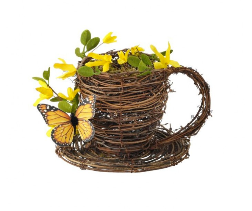 Twig Teacup with Butterfly and Forsythia