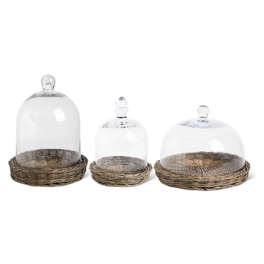Glass Cloche with Wicker Tray (Various Styles)