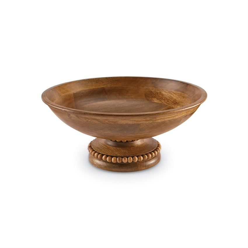 Beaded Mango Wood Pedestal Bowl