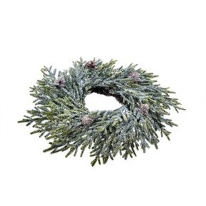 12” Frosted Mini Fir with Pinecones Candle Ring