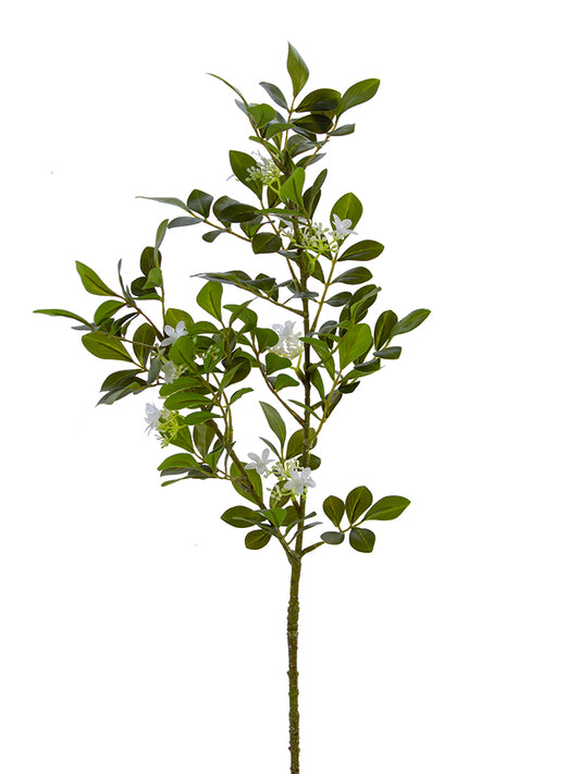 30" Crab Apple Branch, Green w/ White Blooms