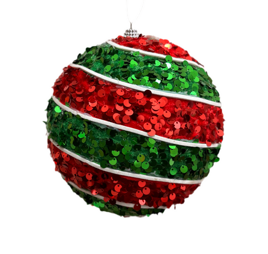 5.5" Sequin Stripe Ball Ornament, Red/Green