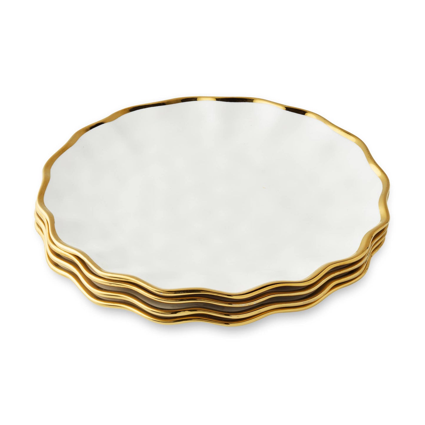 Scalloped White & Gold Dinner Plate 11"