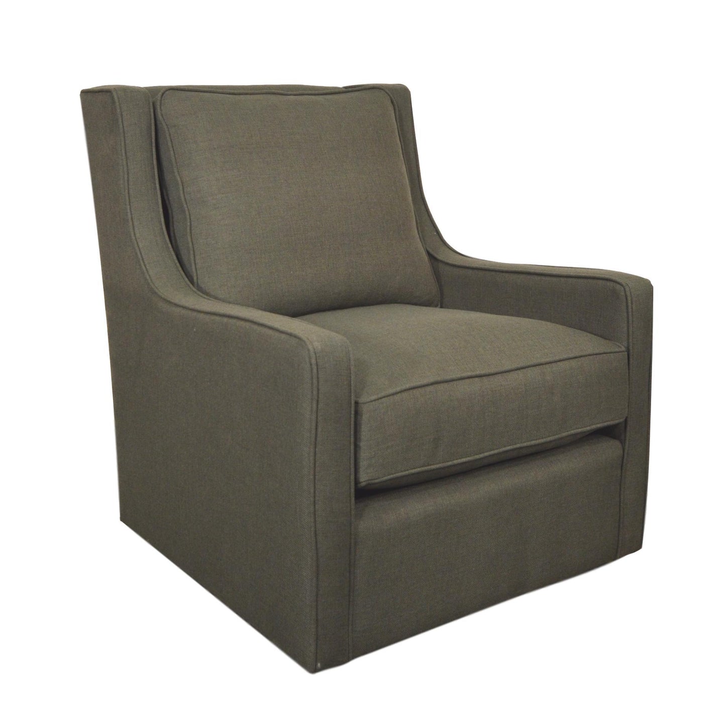 Moss green swivel armchair on a white background