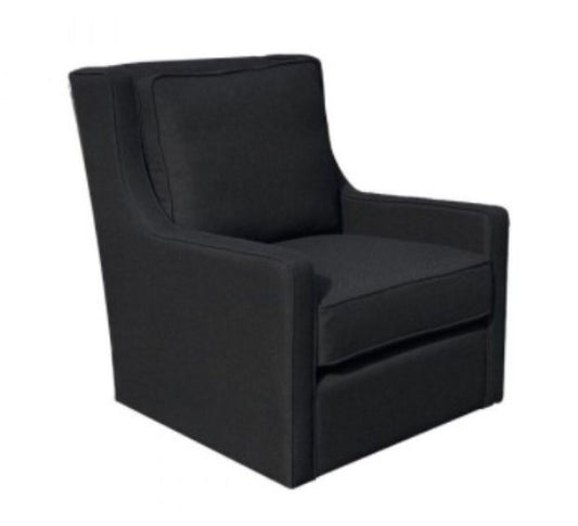 Black upholstered chair on a white background