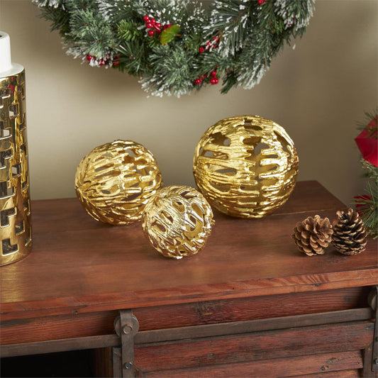 Gold Metal Orbs, Set of 3