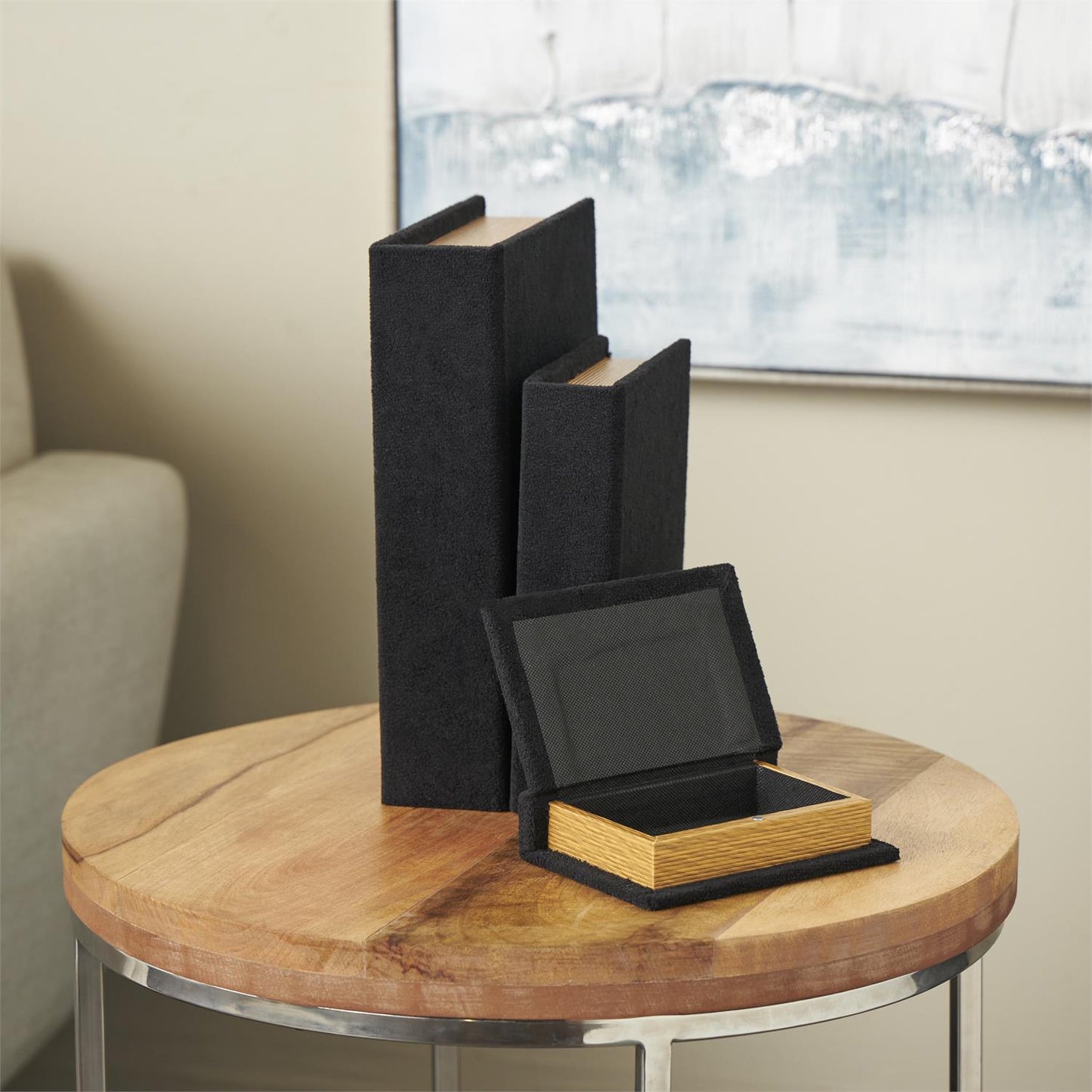 Set of 3 Black Fabric Storage Book Box