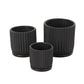 Set of 3 Black Ribbed Planter w/ Saucer