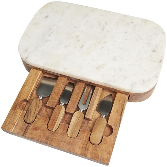White Wood Cutting Board & Knives Set