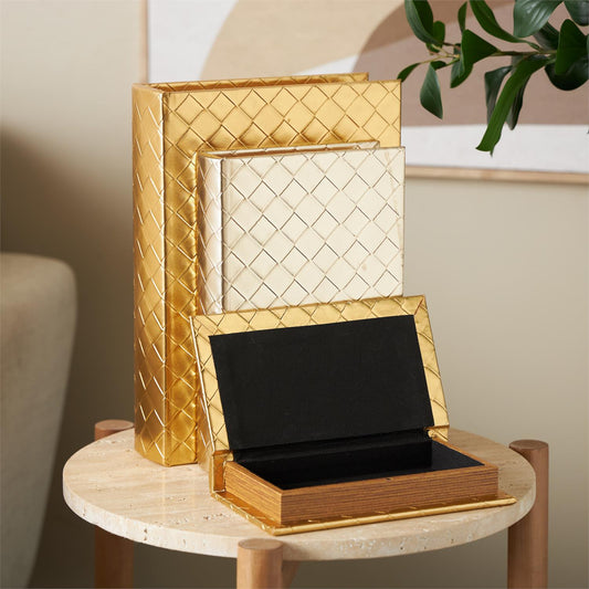 Metallic Diamond Book Boxes, Set of 3
