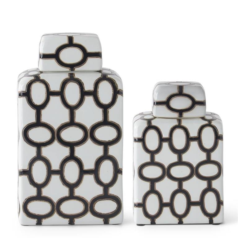 Black & White Oval Print Lidded Containers, Set of 2