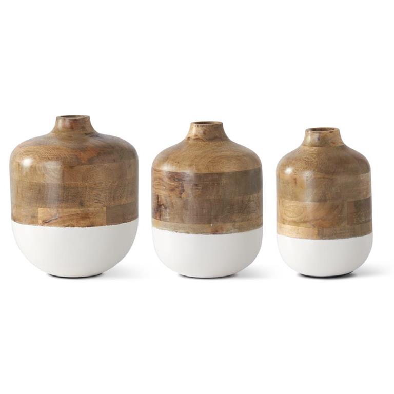 Mango Wood & White Vase (Various Sizes)
