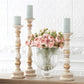 Carved Wood Spindle Candle, Set of 3