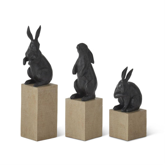 Cast Iron Rabbit on Wood Base (Various Styles)